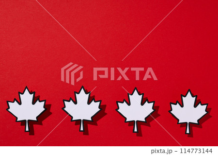 Decorative maple leaves on a red background Decorative maple leaves on a red background 114773144