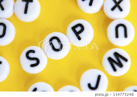 SOP representing standard operating procedures on yellow background. 114773248