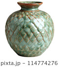 Embossed Sage Green Ceramic Vase with Coastal Pattern 114774276