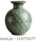 Embossed Sage Green Ceramic Vase with Coastal Pattern 114774277