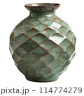Embossed Sage Green Ceramic Vase with Coastal Pattern 114774279