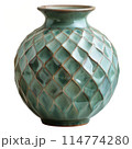Embossed Sage Green Ceramic Vase with Coastal Pattern 114774280
