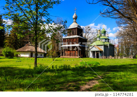 View of Open-air Museum of Folk Architecture and Folkways of Middle Naddnipryanschina in Pereyaslav, Ukraine View of Open-air Museum of Folk Architecture and Folkways of Middle Naddnipryanschina in Pereyaslav, Ukraine 114774281