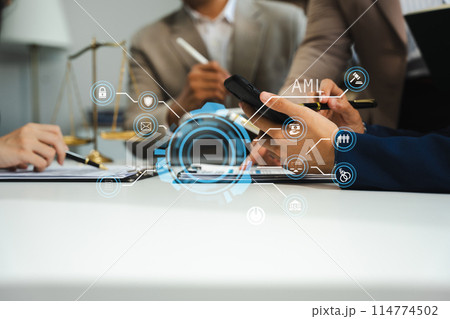 Businessman and Male lawyer or judge consult having team meeting with client, Law and Legal services concept in office. 114774502