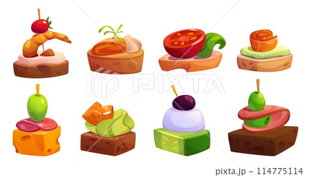 Appetizer food vector. Starter canape buffet snack 114775114