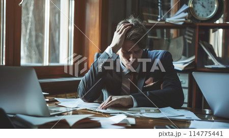 疲れて落ち込むビジネスマン 疲れて落ち込むビジネスマン 114775441