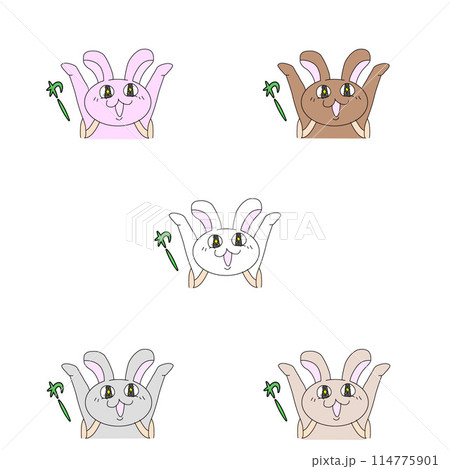 野うさ、登山うさぎ、ハイキングうさぎ、ゆるキャラうさぎ、うさぎのかわいいイラストセット 114775901