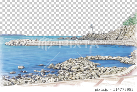 從 Nezugaseki 看到的日本海,白色背景 從 Nezugaseki 看到的日本海,白色背景 114775983