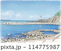 鼠ヶ関から見た日本海 青空 鼠ヶ関から見た日本海 青空 114775987