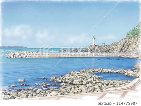 鼠ヶ関から見た日本海　青空 114775987