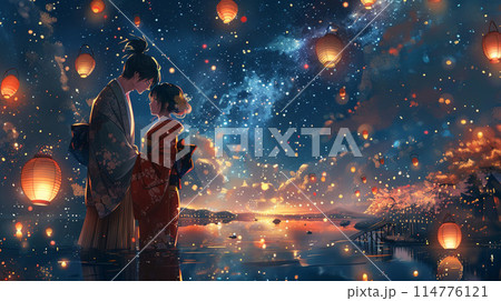 夜に出会う織姫と彦星 114776121