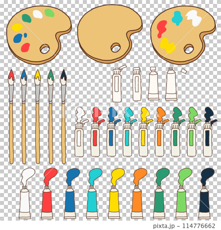 Paint and paintbrush art illustration set 114776662