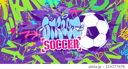 Abstract Hip Hop Urban Street Art Graffiti Style Soccer Or Football Illustration Background 114777476