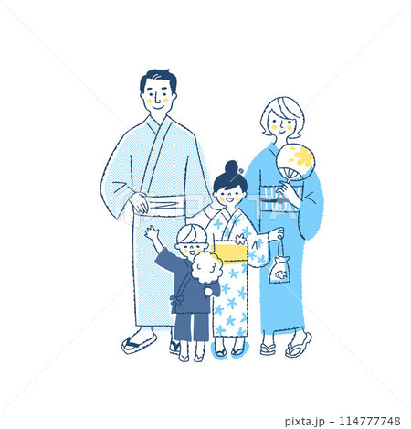 浴衣姿の4人家族 浴衣姿の4人家族 114777748