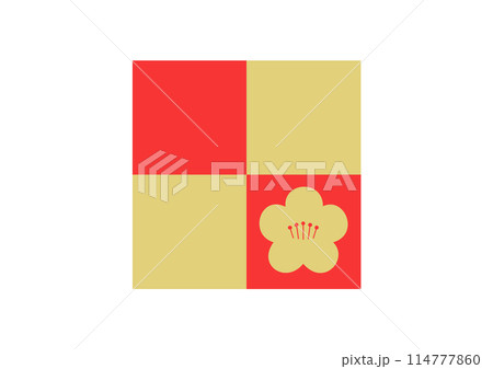 市松模様の中に梅の花赤とゴールド 市松模様の中に梅の花赤とゴールド 114777860