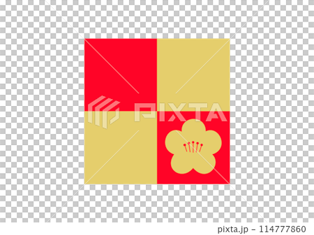 市松模様の中に梅の花赤とゴールド 市松模様の中に梅の花赤とゴールド 114777860