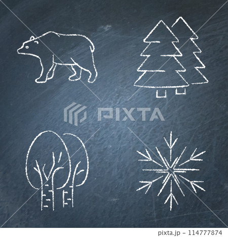 Russian nature traditional symbols on chalkboard 114777874