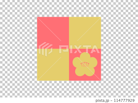 Pink and gold plum blossoms in a checkered pattern Pink and gold plum blossoms in a checkered pattern 114777929