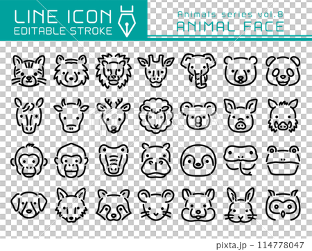 ラインアイコン 動物シリーズvol.8 いろんな動物の顔 ラインアイコン 動物シリーズvol.8 いろんな動物の顔 114778047