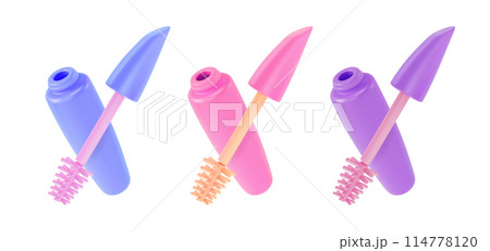 3d Different Color Mascara Open Tube Set Cartoon Design Style. Vector illustration of Makeup Cosmetic Product Concept 114778120