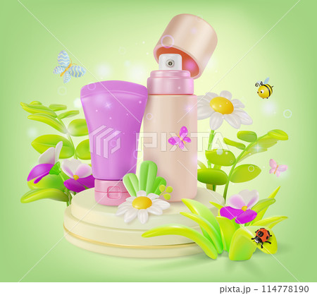 3d Natural Herbal Skin Care Cosmetic Product on a Podium Platform Stage Concept Background Cartoon Design Style. Vector illustration 114778190
