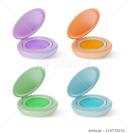 3d Makeup Cosmetic Product Concept Cartoon Design Style Different Color Eyeshadows Isolated on a White Background. Vector illustration of Eyeshadow 114778232