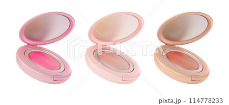 3d Makeup Cosmetic Product Concept Cartoon Design Style Blush, Powder and Bronzer Isolated on a White Background. Vector illustration 114778233