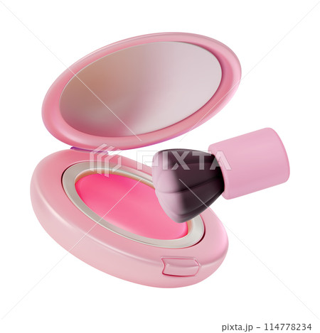 3d Makeup Cosmetic Product Concept Cartoon Design Style Professional Brush and Blush Isolated on a White Background. Vector illustration 114778234