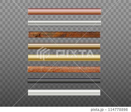 Pipes Set of metal. Pipe profiles in steel, cast iron, aluminum, copper and brass. Rusty Pipe. Vector Pipes Set of metal. Pipe profiles in steel, cast iron, aluminum, copper and brass. Rusty Pipe. Vector 114778898