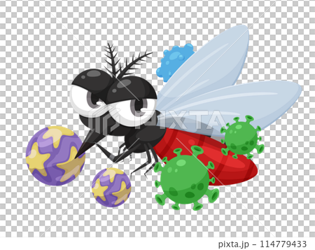 Illustration of a blood-sucking mosquito and a virus 114779433