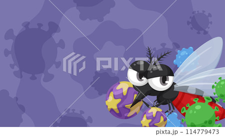 血を吸った蚊とウイルスの背景イラスト_16:9 血を吸った蚊とウイルスの背景イラスト_16:9 114779473