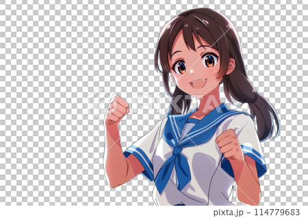 A girl in a sailor uniform doing a fist pump (AI-generated image) A girl in a sailor uniform doing a fist pump (AI-generated image) 114779683