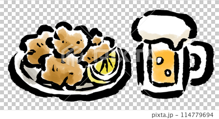 Fried chicken and beer brush-drawn illustration Fried chicken and beer brush-drawn illustration 114779694
