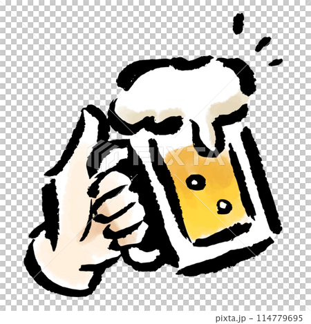 手拿一杯啤酒,刷感手繪插畫 手拿一杯啤酒,刷感手繪插畫 114779695