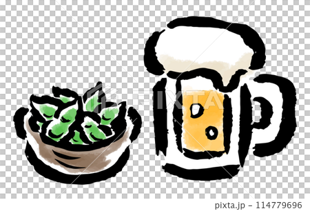 毛豆和啤酒手繪筆觸插圖 毛豆和啤酒手繪筆觸插圖 114779696