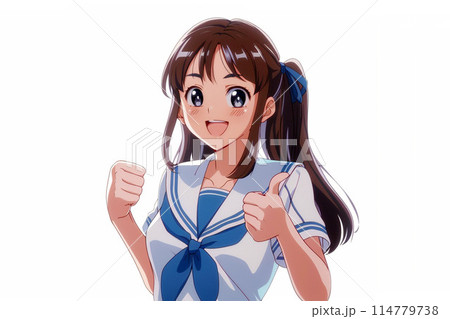 グッドサインをするセーラー服の女の子（AI生成画像） 114779738