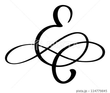 Vector calligraphy hand drawn letter E logo. Script font. Handwritten brush style 114779845