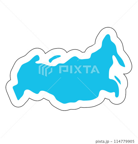 Russia country silhouette. High detailed map. Solid blue vector sticker with white contour isolated on white background. 114779905