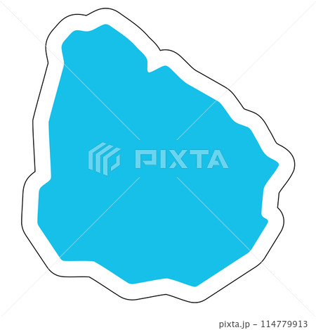 Uruguay country silhouette. High detailed map. Solid blue vector sticker with white contour isolated on white background. Uruguay country silhouette. High detailed map. Solid blue vector sticker with white contour isolated on white background. 114779913