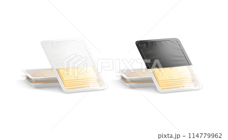 Blank black and white transparent cheese pack mockup stack Blank black and white transparent cheese pack mockup stack 114779962