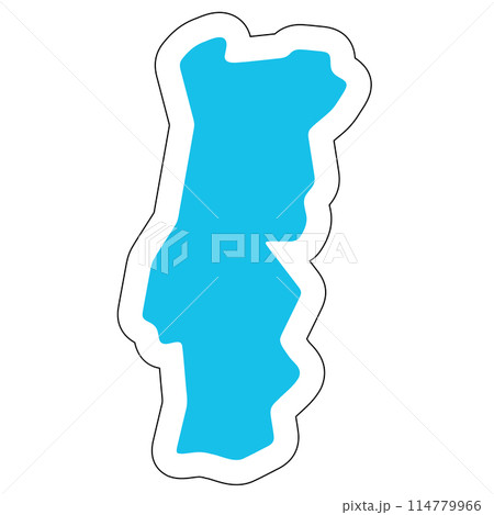 Portugal country silhouette. High detailed map. Solid blue vector sticker with white contour isolated on white background. 114779966