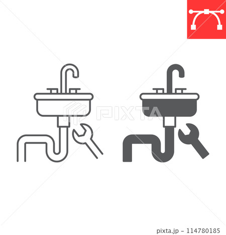 Sink installation line and glyph icon 114780185