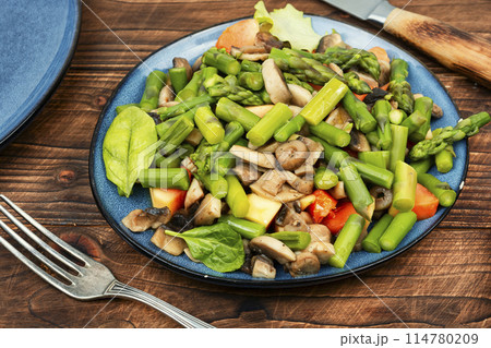 Vegan asparagus and mushroom salad. Vegan asparagus and mushroom salad. 114780209