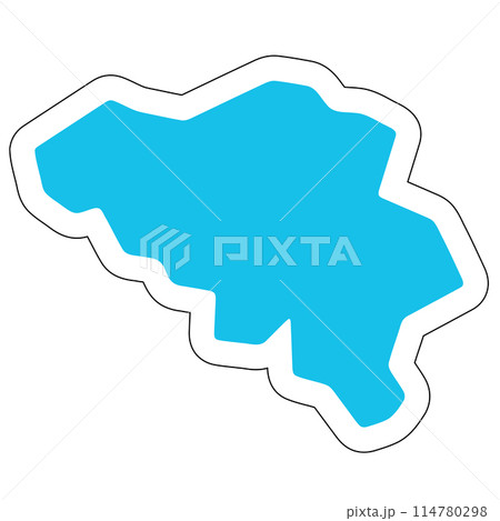 Belgium country silhouette. High detailed map. Solid blue vector sticker with white contour isolated on white background. 114780298