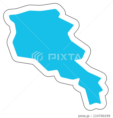 Armenia country silhouette. High detailed map. Solid blue vector sticker with white contour isolated on white background. 114780299