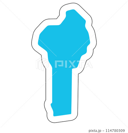 Benin country silhouette. High detailed map. Solid blue vector sticker with white contour isolated on white background. 114780309