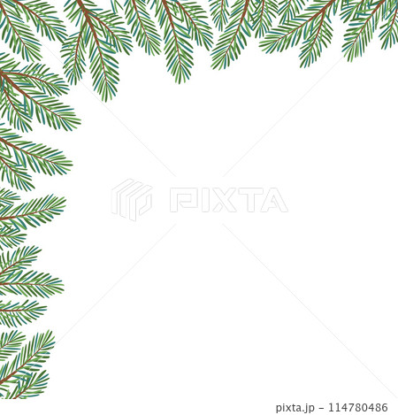 Christmas tree corner frame decoration. For New year cards, posters. 114780486