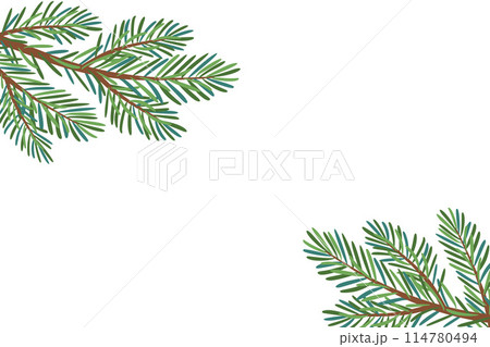Christmas tree corner decoration. For New year cards, party posters. Christmas tree corner decoration. For New year cards, party posters. 114780494