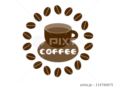 コーヒーカップとコーヒー豆のロゴイラスト 114780675