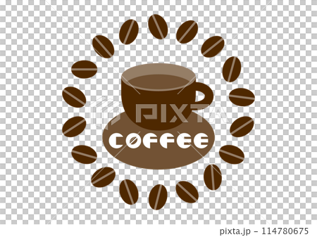 コーヒーカップとコーヒー豆のロゴイラスト 114780675